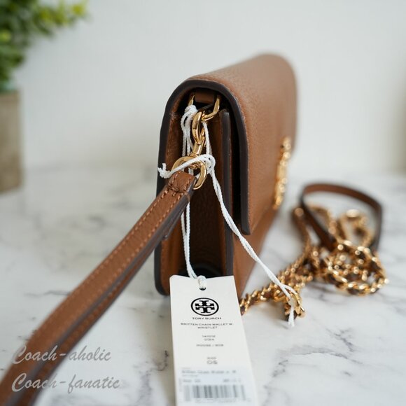 NWT Tory Burch Britten Chain Wallet with Wristlet Leather Crossbody in Moose - Picture 4 of 12